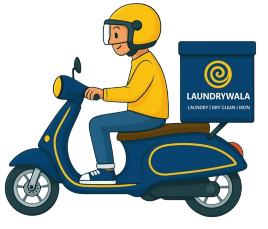 Laundrywala delivery rider on scooter – fast and reliable laundry pickup and delivery service near me.